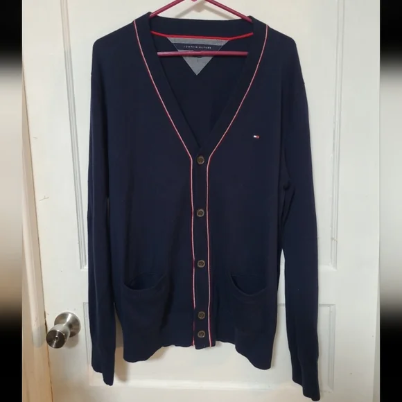 Tommy Hilfiger Navy Cardigan Prep Sweater - Picture 1 of 3